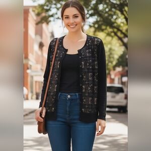 August Silk Black and Tan Cardigan